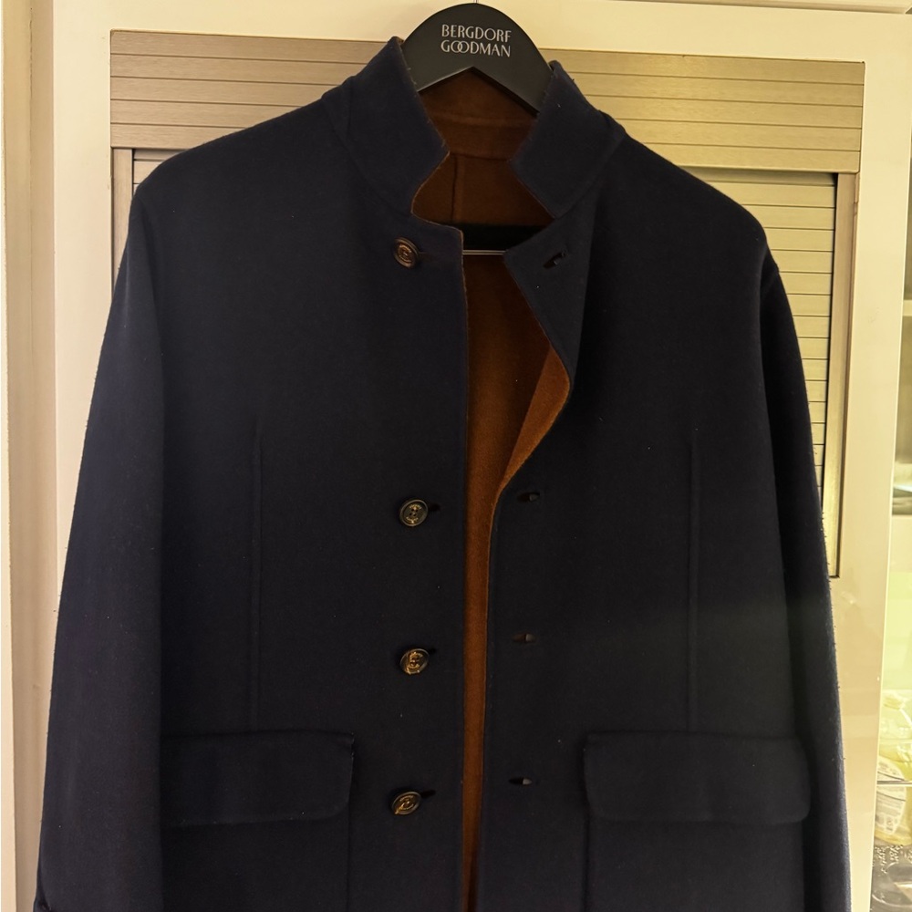 [Like New] Men’s Eleventy Reversible Wool Coat in Navy/Brown